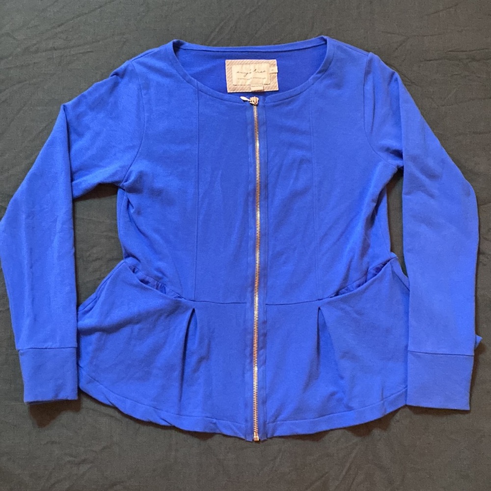 Cobalt Blue Peplum Flare Zip Up Cardigan Large